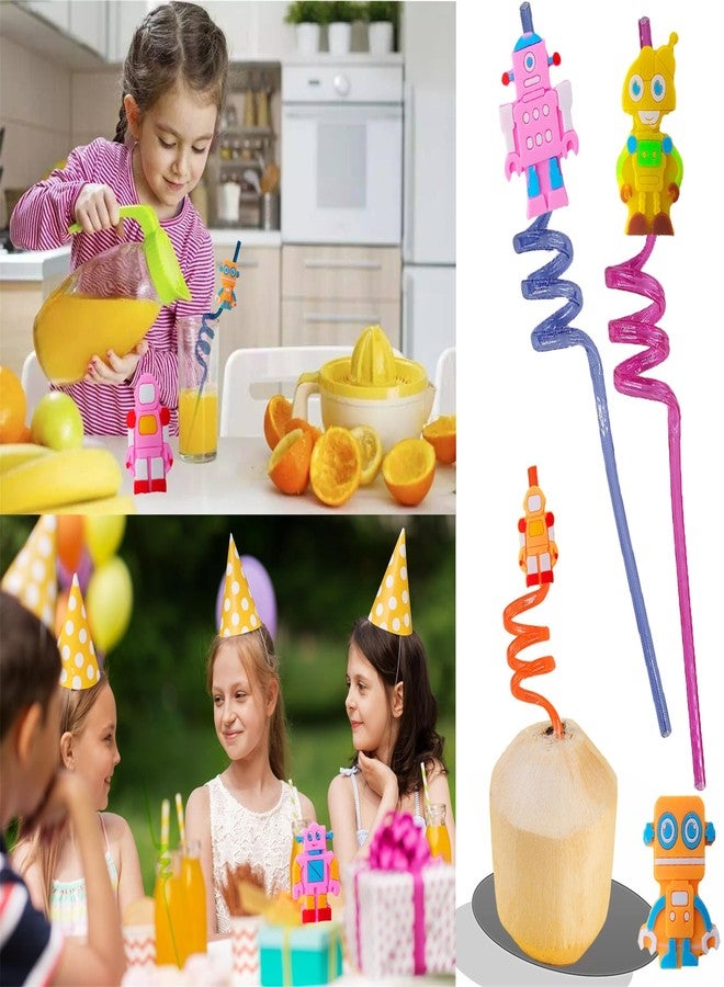 ٢٤ عبوة من شفاطات بلاستيكية قابلة لإعادة الاستخدام بتصميم روبوت، هدايا مثالية لحفلات أعياد الميلاد، شفاطات شرب حلزونية الشكل، لوازم حفلات - Image 4